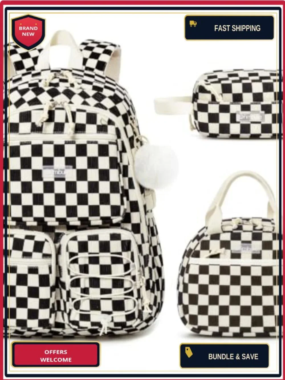 Corduroy Girls Backpack Set with Lunch Box & Pencil Case